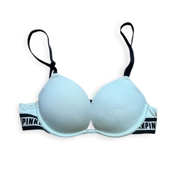 PINK VICTORIA’S SECRET Women’s Light Blue Green Logo Wear Everywhere T-Shirt Lig - Picture 1 of 3